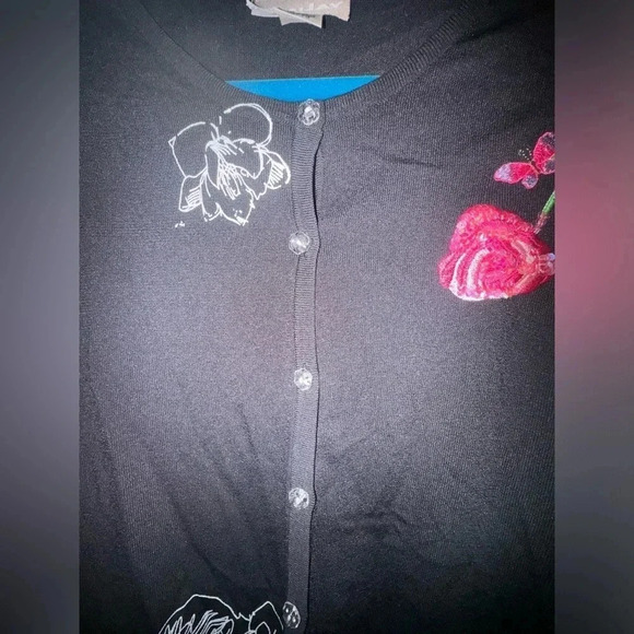 TanJay women’s Contrast Floral Embroider Wearable Art tanktop Cardigan b… - Picture 4 of 8